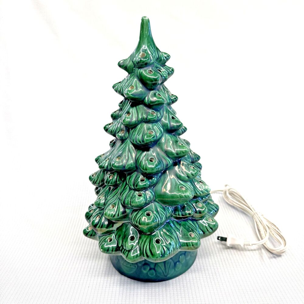 Vintage 1977 Ceramic Christmas Tree 11.5" Hand Painted Plug-In Switch Signed